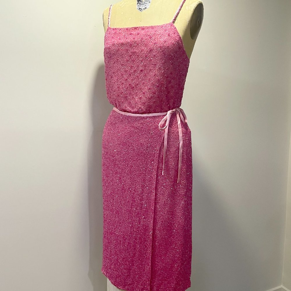 90s Barbie Pink FULLY BEADED SILK 2 piece